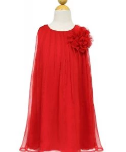 Calla Collection Girls Short Red Chiffon Dress With Removable Flower By Calla CJ104