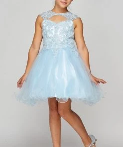 Girls Short Ruffled Dress With Lace Bodice By Cinderella Couture 5083 Kids