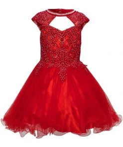Girls Short Ruffled Dress With Lace Bodice By Cinderella Couture 5083 Kids