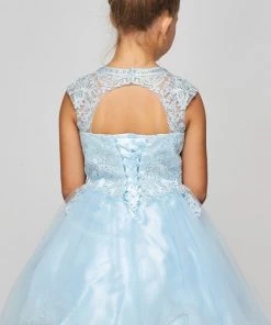 Girls Short Ruffled Dress With Lace Bodice By Cinderella Couture 5083 Kids