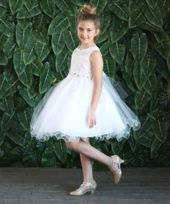 Calla Collection Flower Girl Dresses Girls Short Ruffled Tulle Dress With Lace Bodice By Calla D791