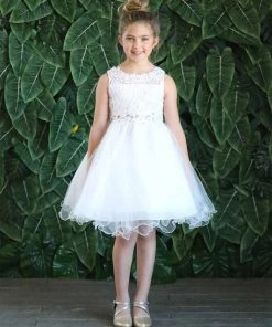 Calla Collection Flower Girl Dresses Girls Short Ruffled Tulle Dress With Lace Bodice By Calla D791