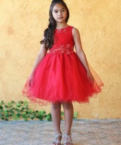 Calla Collection Flower Girl Dresses Girls Short Ruffled Tulle Dress With Lace Bodice By Calla D791