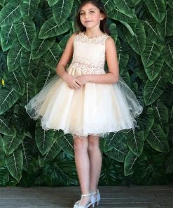 Calla Collection Flower Girl Dresses Girls Short Ruffled Tulle Dress With Lace Bodice By Calla D791