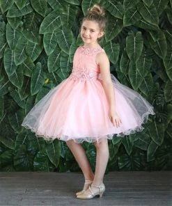 Calla Collection Flower Girl Dresses Girls Short Ruffled Tulle Dress With Lace Bodice By Calla D791