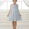 Calla Collection Girls Short Silver Chiffon Dress With Removable Flower By Calla CJ104