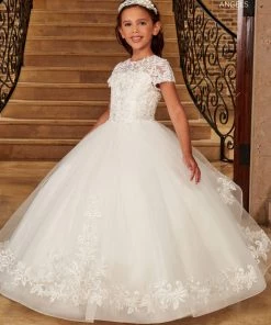 Mary's Bridal Angels Collection Flower Girl Dresses Girls Short Sleeve Applique Gown By Mary's Bridal MB9082