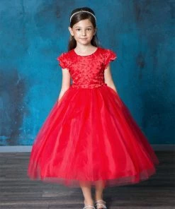 Calla Collection Girls Short Sleeve Dress With Floral Appliques By Calla D799 Flower Girl Dresses