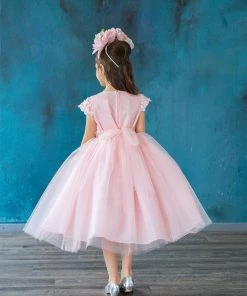 Calla Collection Girls Short Sleeve Dress With Floral Appliques By Calla D799 Flower Girl Dresses