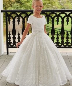 Mary's Bridal Angels Collection Flower Girl Dresses Girls Short Sleeve Lace Gown By Mary's Bridal MB9102