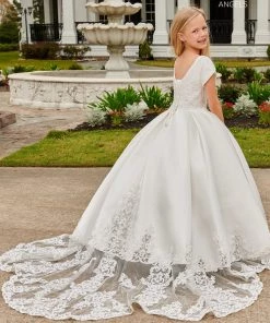 Mary's Bridal Angels Collection Flower Girl Dresses Girls Short Sleeve Mikado Dress By Mary's Bridal MB9107