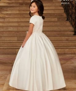 Mary's Bridal Angels Collection Girls Short Sleeve Satin Gown By Mary's Bridal MB9077 Flower Girl Dresses