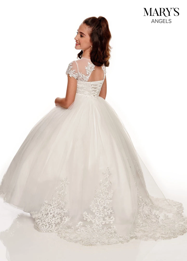 Mary's Bridal Angels Collection Girls Short Sleeve Tulle Gown By Mary's Bridal MB9096 White Dresses 4 Mary's Bridal Angels Collection Girls Short Sleeve Tulle Gown By Mary's Bridal MB9096 White Dresses