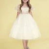 Calla Collection Flower Girl Dresses Girls Short-Sleeved Ivory Dress With Embroidered Bodice