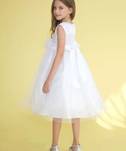 Calla Collection Girls Short-Sleeved Tea Length Dress With Lace Neckline Flower Girl Dresses 12 Calla Collection Girls Short-Sleeved Tea Length Dress With Lace Neckline Flower Girl Dresses