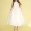 Calla Collection Girls Short-Sleeved Tea Length Dress With Lace Neckline Flower Girl Dresses