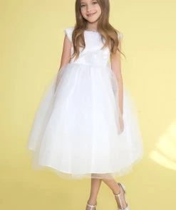 Calla Collection Girls Short-Sleeved Tea Length Dress With Lace Neckline Flower Girl Dresses 11 Calla Collection Girls Short-Sleeved Tea Length Dress With Lace Neckline Flower Girl Dresses
