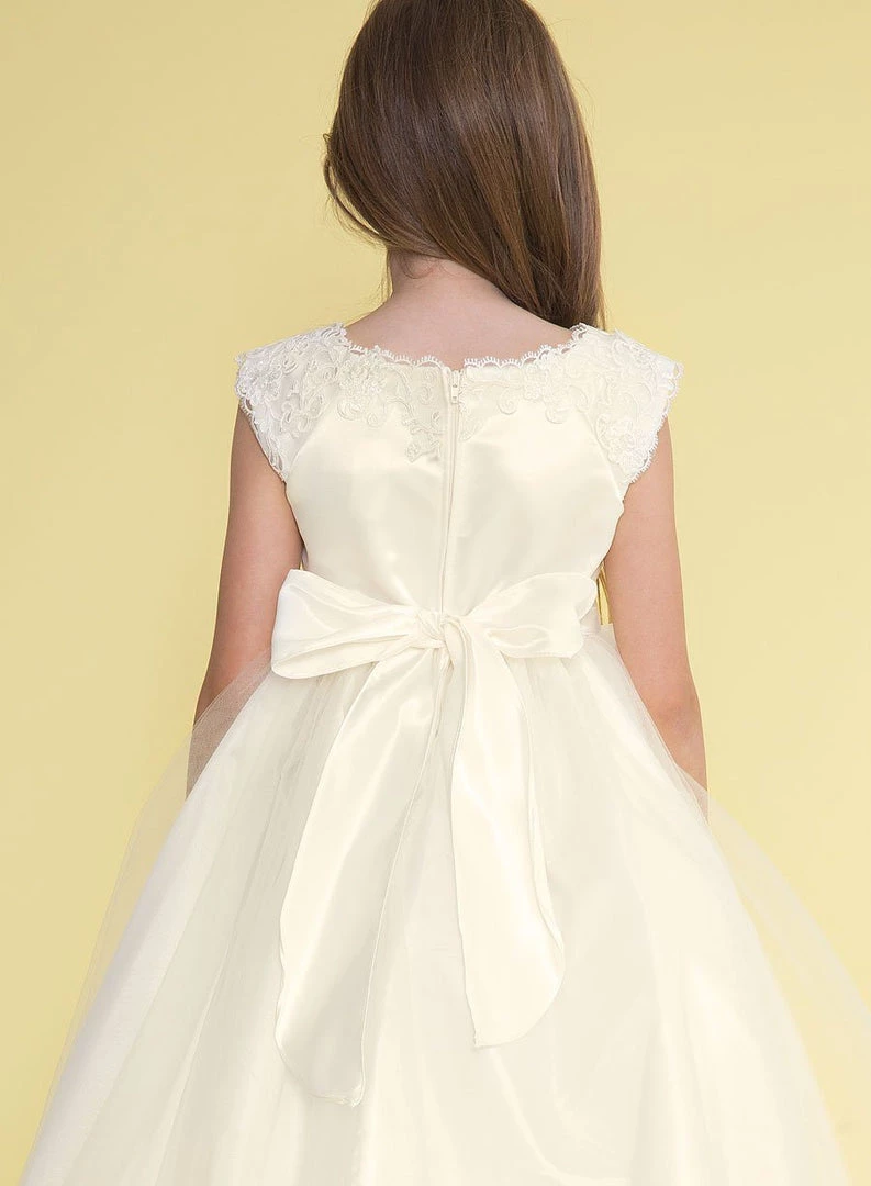 Calla Collection Girls Short-Sleeved Tea Length Dress With Lace Neckline Flower Girl Dresses 4 Calla Collection Girls Short-Sleeved Tea Length Dress With Lace Neckline Flower Girl Dresses