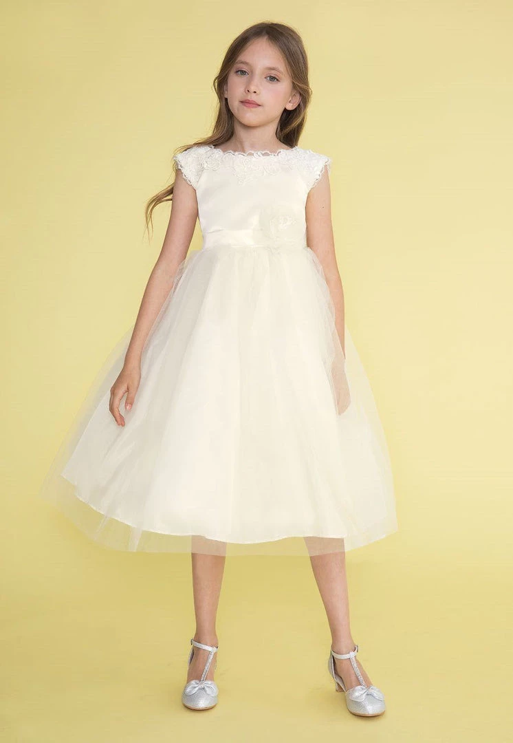 Calla Collection Girls Short-Sleeved Tea Length Dress With Lace Neckline Flower Girl Dresses 5 Calla Collection Girls Short-Sleeved Tea Length Dress With Lace Neckline Flower Girl Dresses