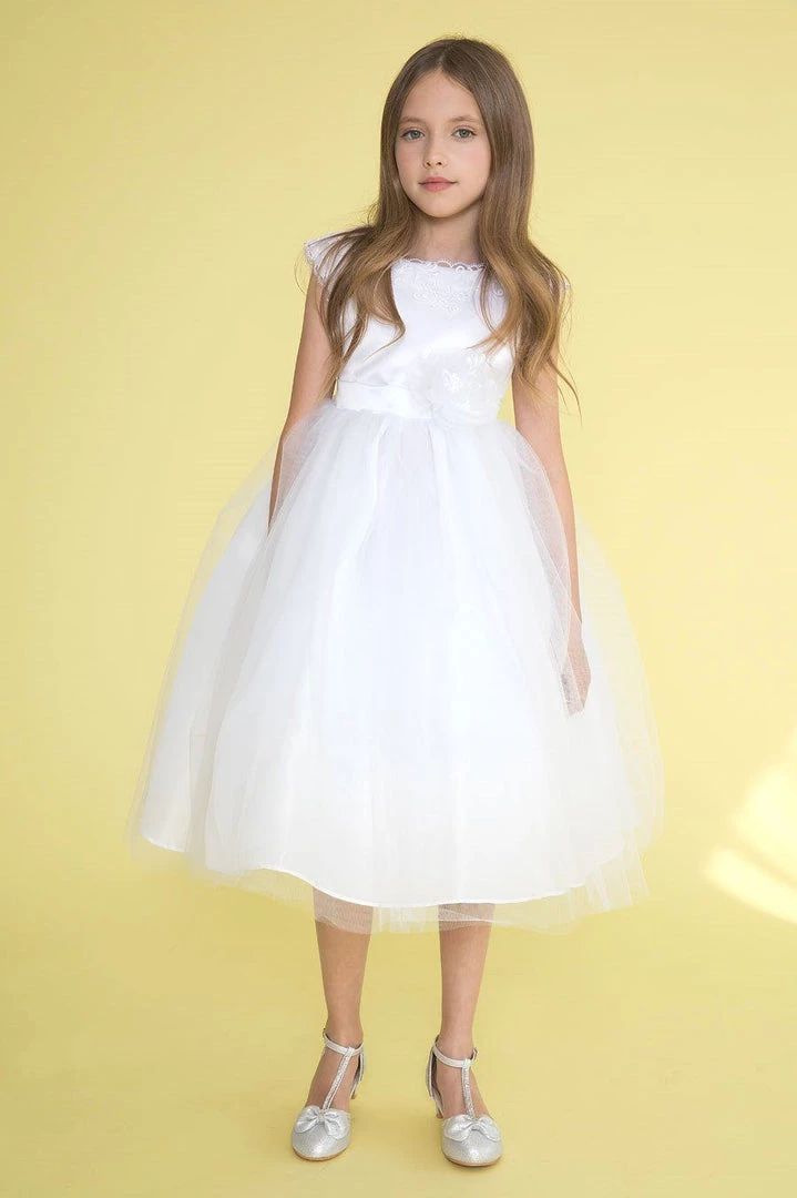 Calla Collection Girls Short-Sleeved Tea Length Dress With Lace Neckline Flower Girl Dresses 8 Calla Collection Girls Short-Sleeved Tea Length Dress With Lace Neckline Flower Girl Dresses