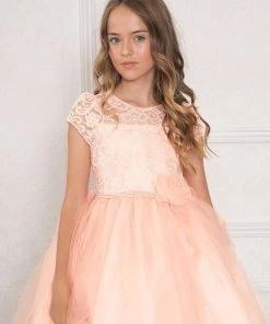 Calla Collection Girls Short-Sleeved Tulle Dress With Lace Bodice Flower Girl Dresses