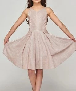 Girls Short Sleeveless Metallic Dress By Cinderella Couture 8011