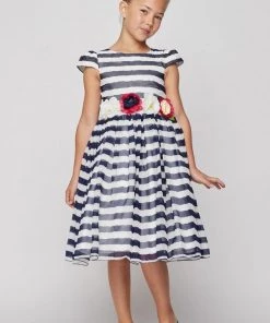 Girls Short Striped Dress With Flower Sash By Cinderella Couture 9079 Flower Girl Dresses