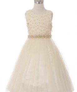 Girls Short Tulle Dress With 3D Flowers By Cinderella Couture 5059 Flower Girl Dresses