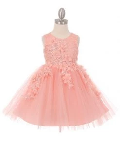 Girls Short Tulle Dress With 3D Flowers By Cinderella Couture 9040 Flower Girl Dresses