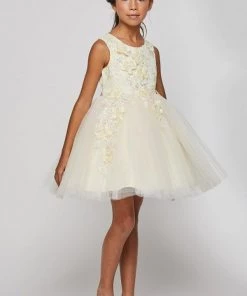 Girls Short Tulle Dress With 3D Flowers By Cinderella Couture 9040 Flower Girl Dresses