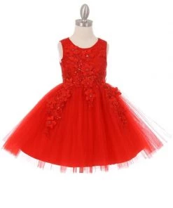 Girls Short Tulle Dress With 3D Flowers By Cinderella Couture 9040 Flower Girl Dresses