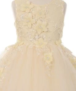 Girls Short Tulle Dress With 3D Flowers By Cinderella Couture 9040 Flower Girl Dresses