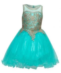 Dama Dresses Girls Short Tulle Dress With Gold Applique Top By Cinderella Couture 5017