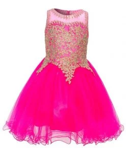 Dama Dresses Girls Short Tulle Dress With Gold Applique Top By Cinderella Couture 5017