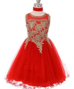 Dama Dresses Girls Short Tulle Dress With Gold Applique Top By Cinderella Couture 5017