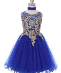 Dama Dresses Girls Short Tulle Dress With Gold Applique Top By Cinderella Couture 5017