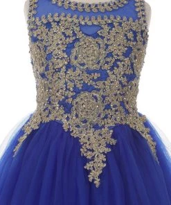 Dama Dresses Girls Short Tulle Dress With Gold Applique Top By Cinderella Couture 5017