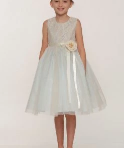 Girls Short Tulle Dress With Lace Bodice By Cinderella Couture 1142 Flower Girl Dresses