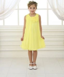 Calla Collection Girls Short Yellow Chiffon Dress With Removable Flower By Calla CJ104 Flower Girl Dresses