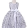 Cinderella Couture Girls Silver Raschel Lace Tea Length Dress With Flower Sash Flower Girl Dresses 1 Cinderella Couture Girls Silver Raschel Lace Tea Length Dress With Flower Sash Flower Girl Dresses