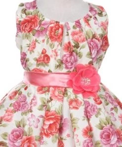 Girls Sleeveless Coral Floral Print Dress By Cinderella Couture ME732
