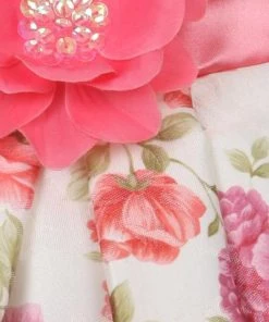 Girls Sleeveless Coral Floral Print Dress By Cinderella Couture ME732