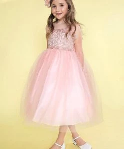 Calla Collection Girls Sleeveless Tea Length Dress With Embellished Bodice