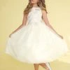 Calla Collection Girls Sleeveless Tea Length Dress With Feather Embroidered Top Flower Girl Dresses