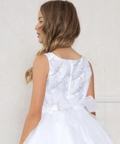 Calla Collection Girls Sleeveless Tea Length Dress With Feather Embroidered Top Flower Girl Dresses
