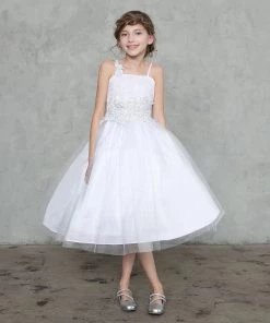 Calla Collection Flower Girl Dresses Girls Sleeveless Tea Length Dress With Floral Embroidery