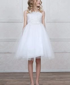 Calla Collection Flower Girl Dresses Girls Sleeveless Tea Length Dress With Floral Embroidery