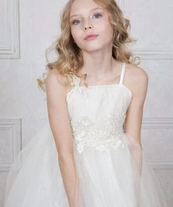 Calla Collection Flower Girl Dresses Girls Sleeveless Tea Length Dress With Floral Embroidery