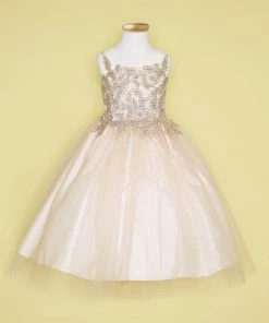 Calla Collection Girls Sleeveless Tulle Dress With Leaf Appliques By Calla D778