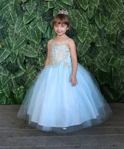 Calla Collection Girls Sleeveless Tulle Dress With Leaf Appliques By Calla D778